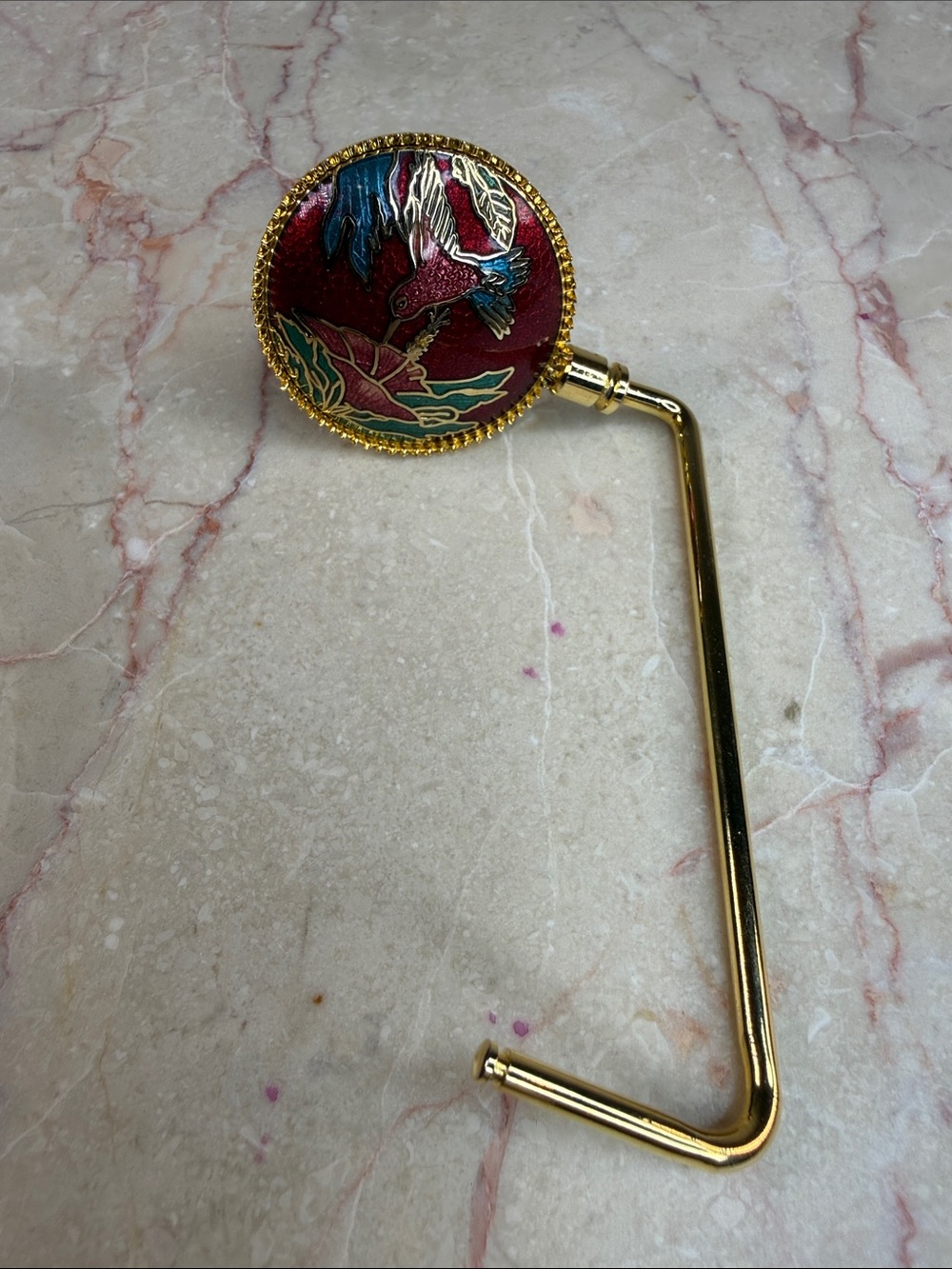 Gold-Tone Red Enamel Hummingbird Purse Hook